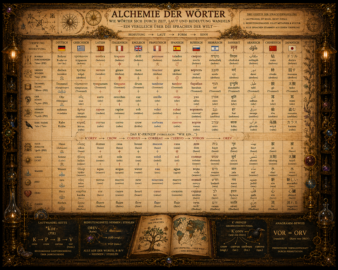 Wortliste Alchemie – Übersicht der sprachlichen Verbindungen